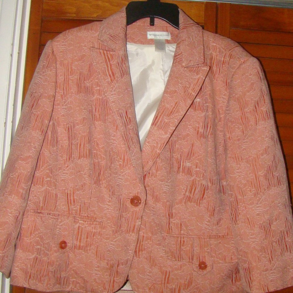 Worthington 18 Orange Blazer Woman Button Office Business